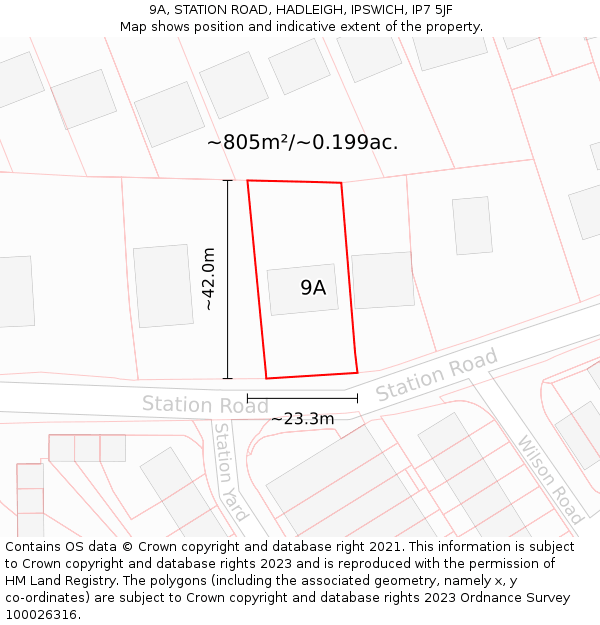 9A, STATION ROAD, HADLEIGH, IPSWICH, IP7 5JF: Plot and title map