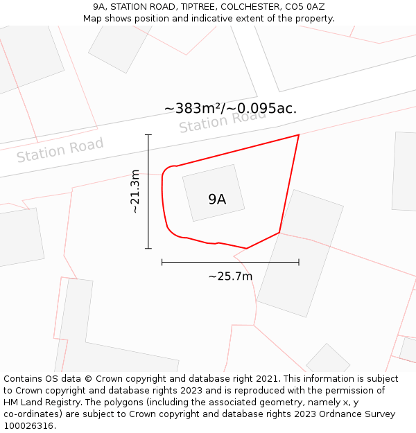 9A, STATION ROAD, TIPTREE, COLCHESTER, CO5 0AZ: Plot and title map