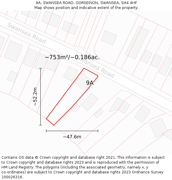 9A, SWANSEA ROAD, GORSEINON, SWANSEA, SA4 4HF: Plot and title map