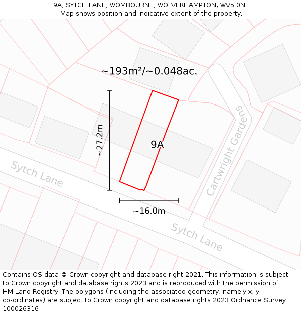 9A, SYTCH LANE, WOMBOURNE, WOLVERHAMPTON, WV5 0NF: Plot and title map