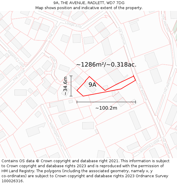 9A, THE AVENUE, RADLETT, WD7 7DG: Plot and title map