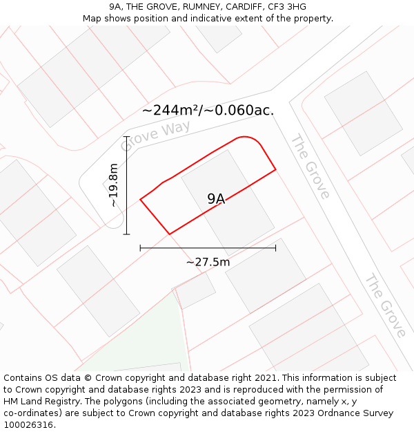 9A, THE GROVE, RUMNEY, CARDIFF, CF3 3HG: Plot and title map