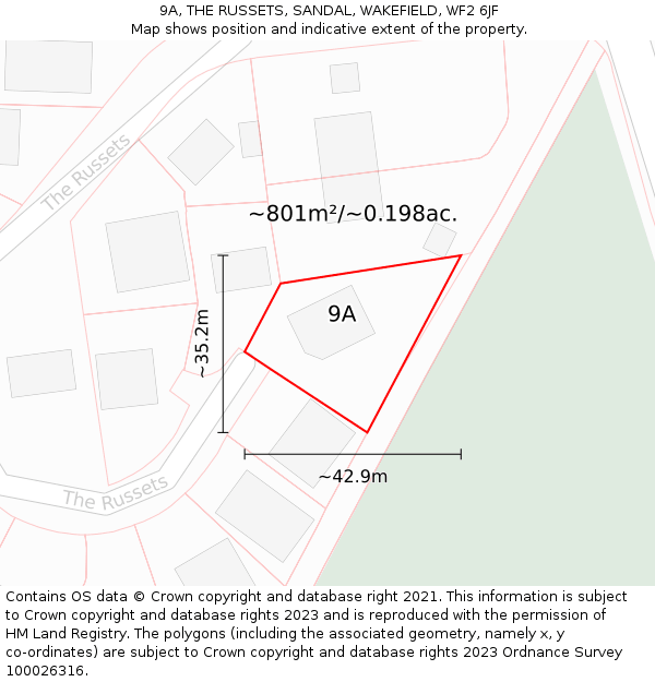 9A, THE RUSSETS, SANDAL, WAKEFIELD, WF2 6JF: Plot and title map