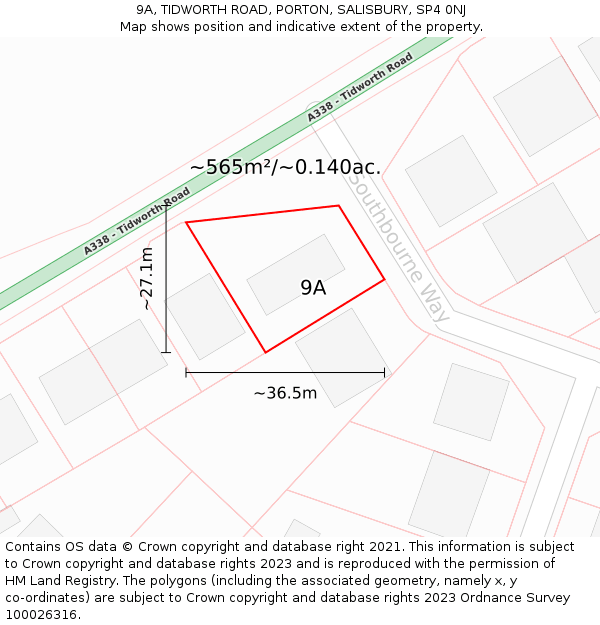 9A, TIDWORTH ROAD, PORTON, SALISBURY, SP4 0NJ: Plot and title map