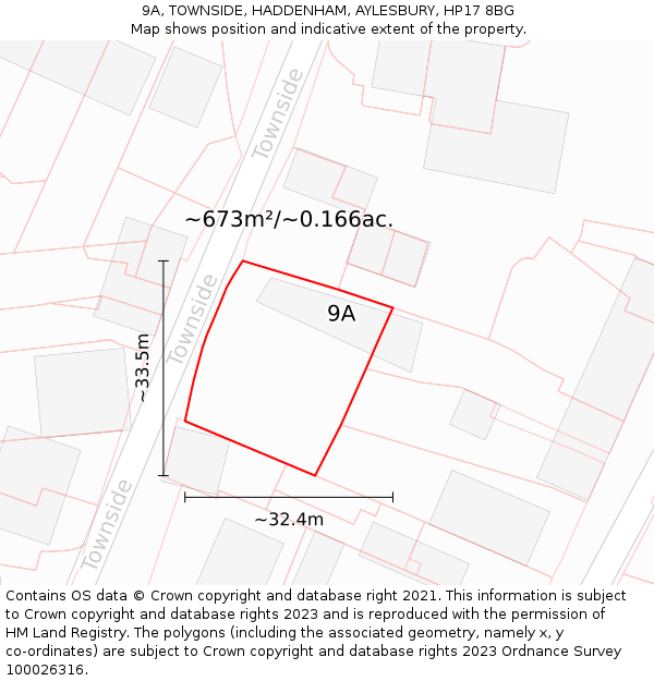 9A, TOWNSIDE, HADDENHAM, AYLESBURY, HP17 8BG: Plot and title map