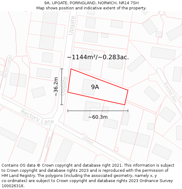 9A, UPGATE, PORINGLAND, NORWICH, NR14 7SH: Plot and title map