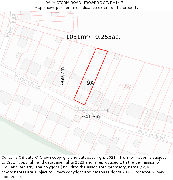 9A, VICTORIA ROAD, TROWBRIDGE, BA14 7LH: Plot and title map