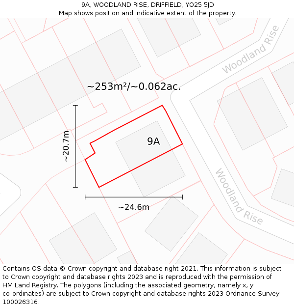 9A, WOODLAND RISE, DRIFFIELD, YO25 5JD: Plot and title map