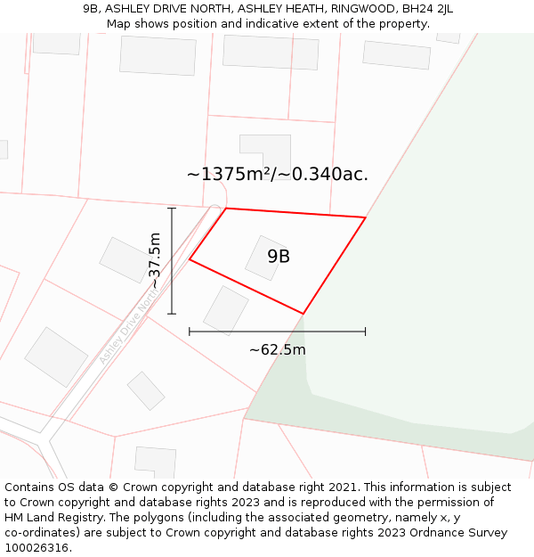 9B, ASHLEY DRIVE NORTH, ASHLEY HEATH, RINGWOOD, BH24 2JL: Plot and title map