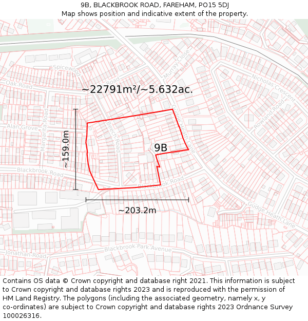 9B, BLACKBROOK ROAD, FAREHAM, PO15 5DJ: Plot and title map