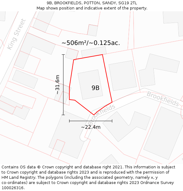 9B, BROOKFIELDS, POTTON, SANDY, SG19 2TL: Plot and title map