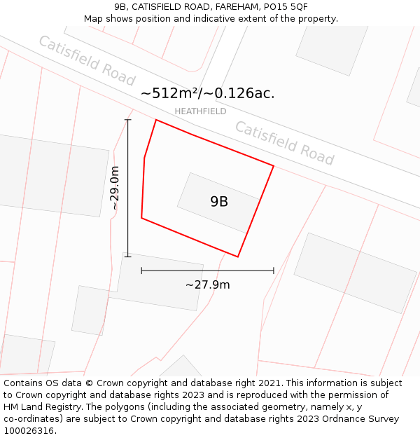 9B, CATISFIELD ROAD, FAREHAM, PO15 5QF: Plot and title map