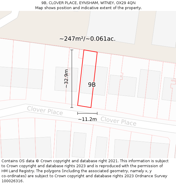 9B, CLOVER PLACE, EYNSHAM, WITNEY, OX29 4QN: Plot and title map