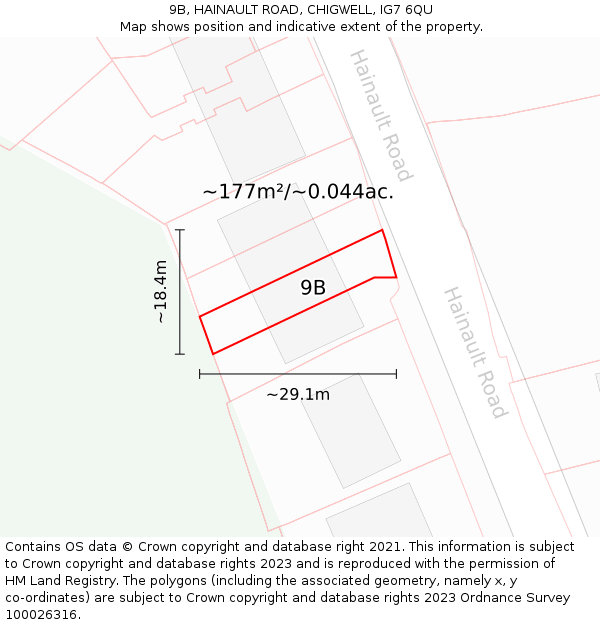 9B, HAINAULT ROAD, CHIGWELL, IG7 6QU: Plot and title map