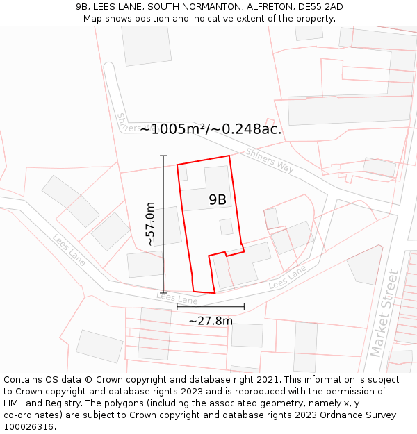 9B, LEES LANE, SOUTH NORMANTON, ALFRETON, DE55 2AD: Plot and title map