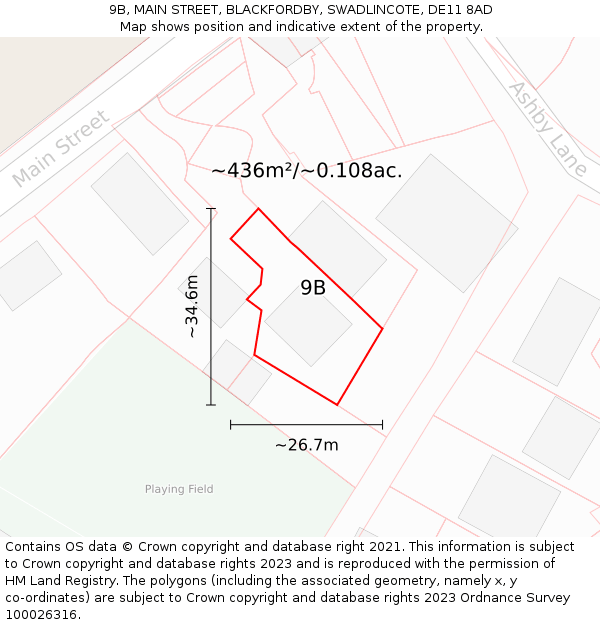 9B, MAIN STREET, BLACKFORDBY, SWADLINCOTE, DE11 8AD: Plot and title map