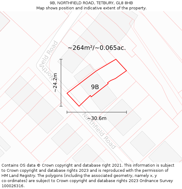 9B, NORTHFIELD ROAD, TETBURY, GL8 8HB: Plot and title map