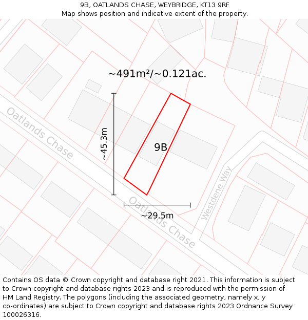 9B, OATLANDS CHASE, WEYBRIDGE, KT13 9RF: Plot and title map