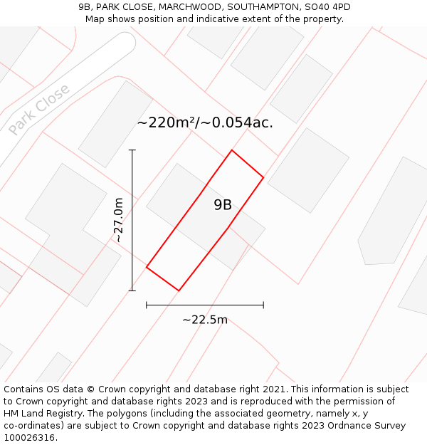 9B, PARK CLOSE, MARCHWOOD, SOUTHAMPTON, SO40 4PD: Plot and title map