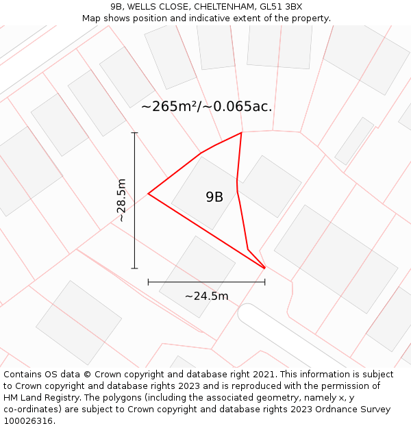 9B, WELLS CLOSE, CHELTENHAM, GL51 3BX: Plot and title map