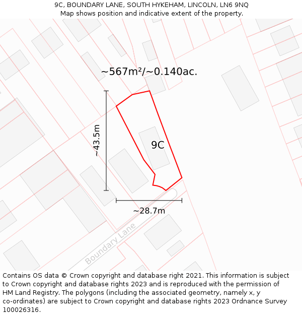 9C, BOUNDARY LANE, SOUTH HYKEHAM, LINCOLN, LN6 9NQ: Plot and title map