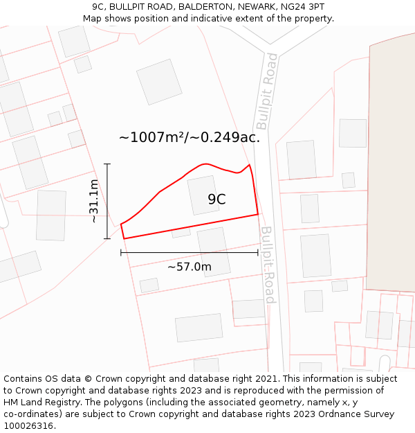 9C, BULLPIT ROAD, BALDERTON, NEWARK, NG24 3PT: Plot and title map