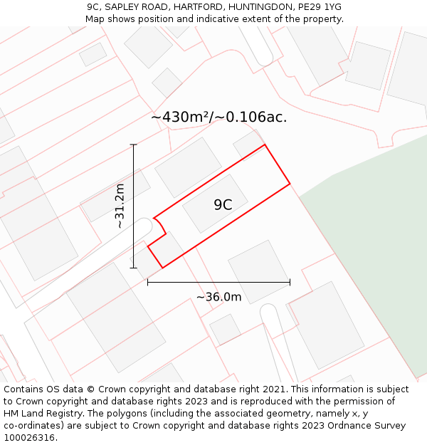 9C, SAPLEY ROAD, HARTFORD, HUNTINGDON, PE29 1YG: Plot and title map