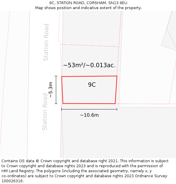 9C, STATION ROAD, CORSHAM, SN13 9EU: Plot and title map