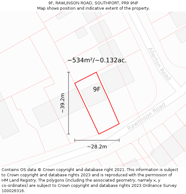 9F, RAWLINSON ROAD, SOUTHPORT, PR9 9NP: Plot and title map