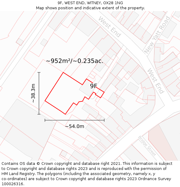 9F, WEST END, WITNEY, OX28 1NG: Plot and title map