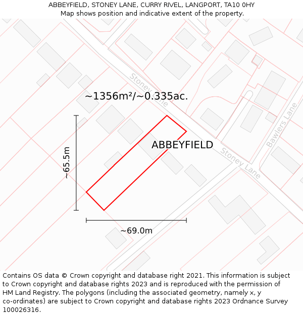 ABBEYFIELD, STONEY LANE, CURRY RIVEL, LANGPORT, TA10 0HY: Plot and title map