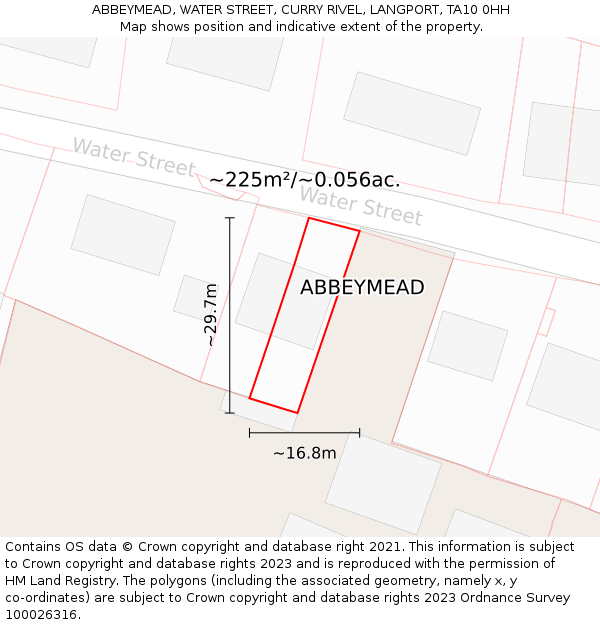 ABBEYMEAD, WATER STREET, CURRY RIVEL, LANGPORT, TA10 0HH: Plot and title map