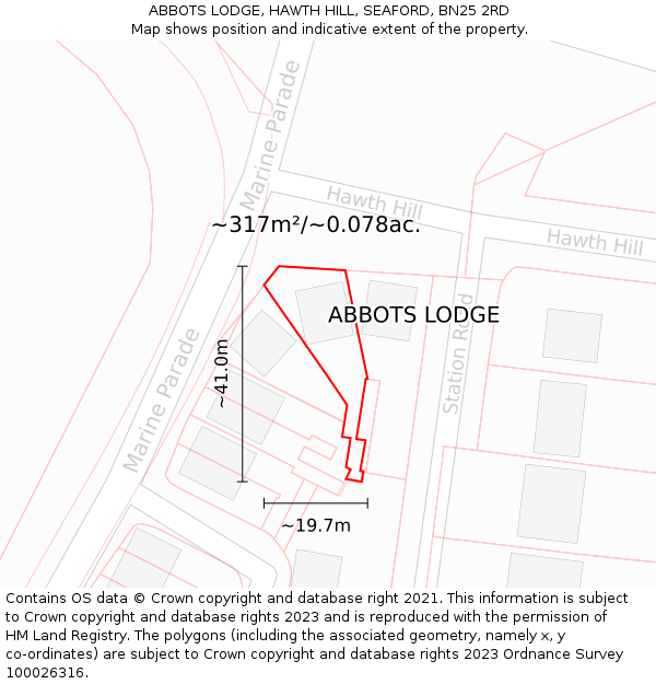 ABBOTS LODGE, HAWTH HILL, SEAFORD, BN25 2RD: Plot and title map