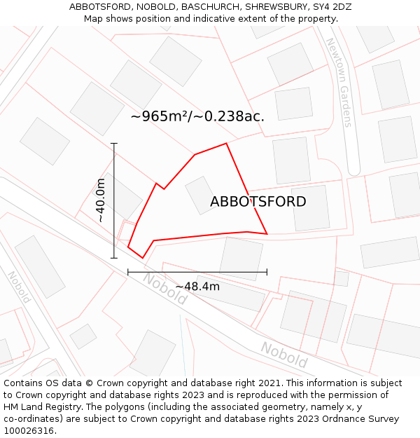 ABBOTSFORD, NOBOLD, BASCHURCH, SHREWSBURY, SY4 2DZ: Plot and title map