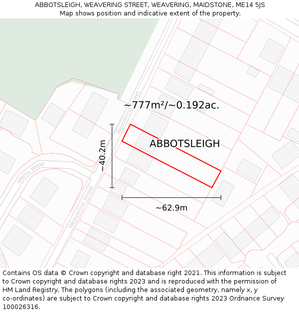 ABBOTSLEIGH, WEAVERING STREET, WEAVERING, MAIDSTONE, ME14 5JS: Plot and title map