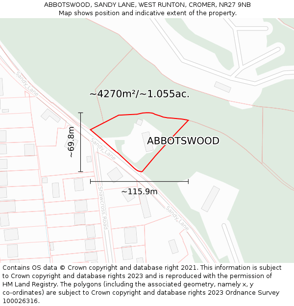 ABBOTSWOOD, SANDY LANE, WEST RUNTON, CROMER, NR27 9NB: Plot and title map