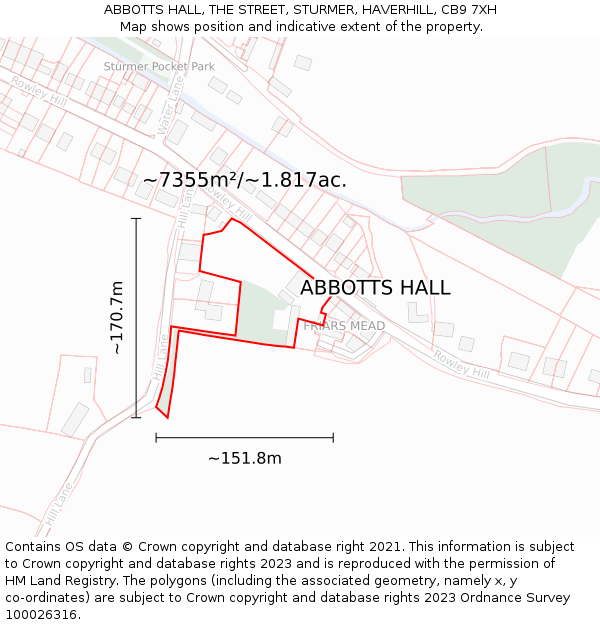 ABBOTTS HALL, THE STREET, STURMER, HAVERHILL, CB9 7XH: Plot and title map