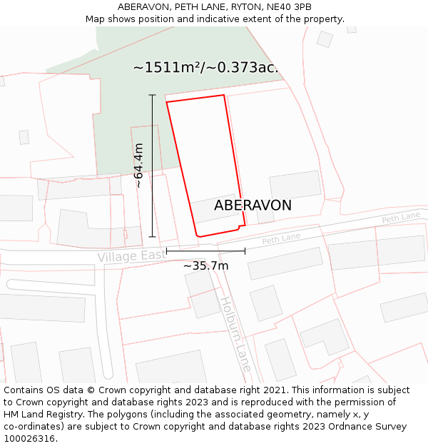 ABERAVON, PETH LANE, RYTON, NE40 3PB: Plot and title map