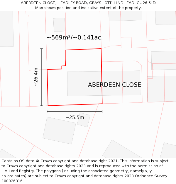 ABERDEEN CLOSE, HEADLEY ROAD, GRAYSHOTT, HINDHEAD, GU26 6LD: Plot and title map