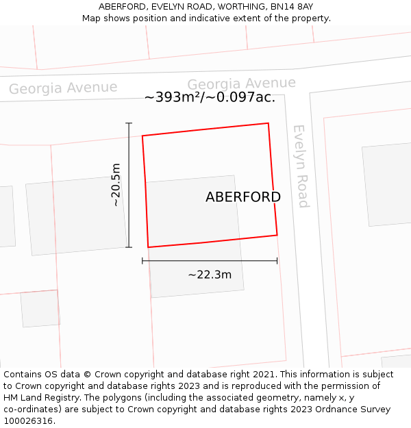 ABERFORD, EVELYN ROAD, WORTHING, BN14 8AY: Plot and title map
