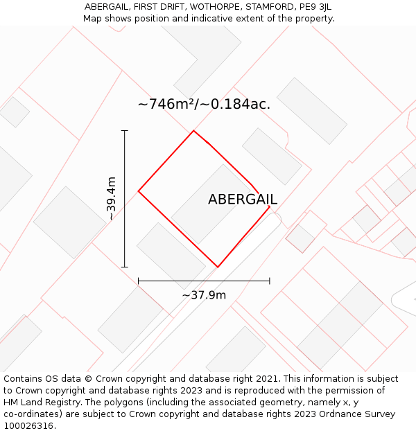 ABERGAIL, FIRST DRIFT, WOTHORPE, STAMFORD, PE9 3JL: Plot and title map