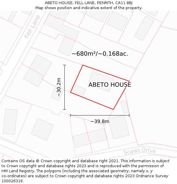 ABETO HOUSE, FELL LANE, PENRITH, CA11 8BJ: Plot and title map