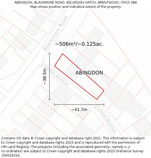 ABINGDON, BLACKMORE ROAD, KELVEDON HATCH, BRENTWOOD, CM15 0BE: Plot and title map