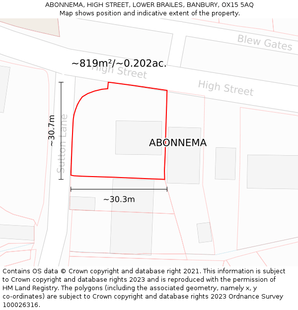 ABONNEMA, HIGH STREET, LOWER BRAILES, BANBURY, OX15 5AQ: Plot and title map