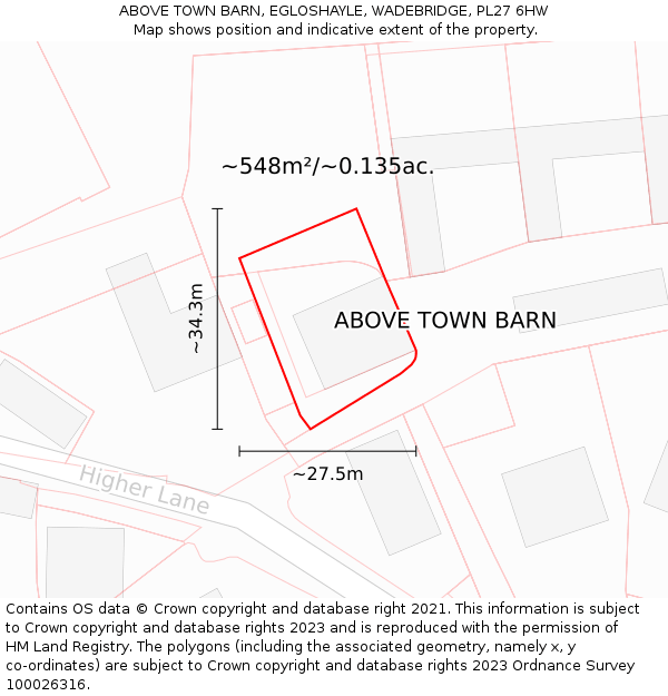 ABOVE TOWN BARN, EGLOSHAYLE, WADEBRIDGE, PL27 6HW: Plot and title map