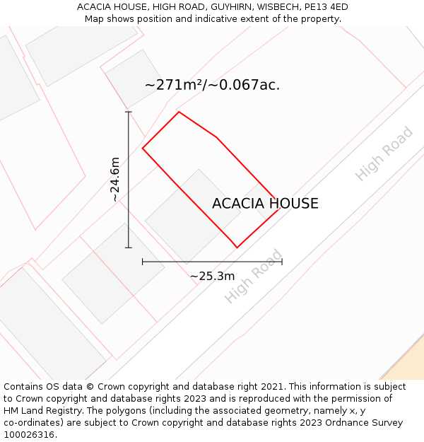 ACACIA HOUSE, HIGH ROAD, GUYHIRN, WISBECH, PE13 4ED: Plot and title map