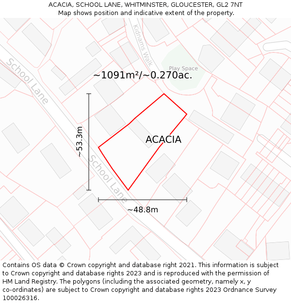 ACACIA, SCHOOL LANE, WHITMINSTER, GLOUCESTER, GL2 7NT: Plot and title map