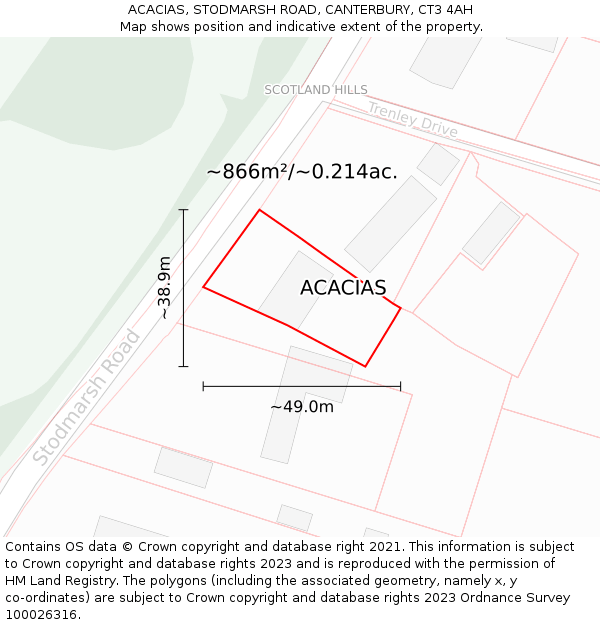 ACACIAS, STODMARSH ROAD, CANTERBURY, CT3 4AH: Plot and title map