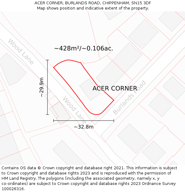 ACER CORNER, BURLANDS ROAD, CHIPPENHAM, SN15 3DF: Plot and title map