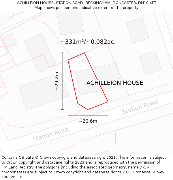 ACHILLEION HOUSE, STATION ROAD, BECKINGHAM, DONCASTER, DN10 4PT: Plot and title map